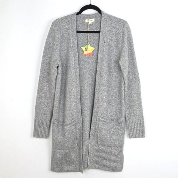 Tres Chic Women's Grey Wool Blend Open Front Long Length Cardigan Pockets Size S - Picture 1 of 14